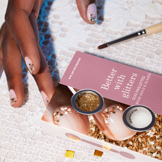 Rose Gold glitter & Glazed duo - Дуо Розово злато брокат и гланцов прах.